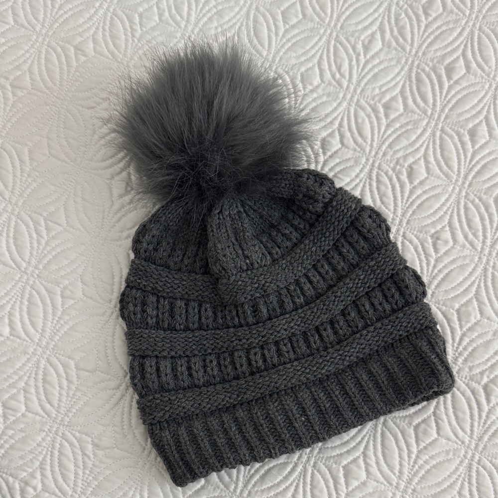 Brand new Cozy Gray Pom-Pom Knit Beanie